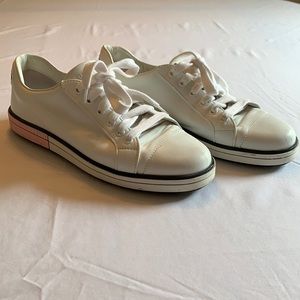 Prada Leather White and Pink Sneakers Shoes - 39.5
